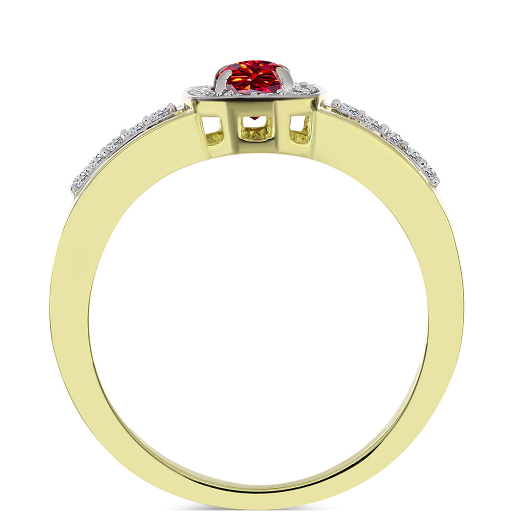 Inel din Argint 925 Placat cu Aur ( 3.41 grame ) cu Moissanite Roșu Majestic și Topaz Alb 0.74 Carate