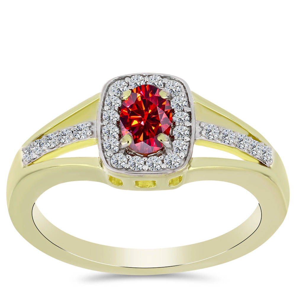 Inel din Argint 925 Placat cu Aur ( 3.41 grame ) cu Moissanite Roșu Majestic și Topaz Alb 0.74 Carate