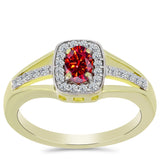 Inel din Argint 925 Placat cu Aur ( 3.41 grame ) cu Moissanite Roșu Majestic și Topaz Alb 0.74 Carate