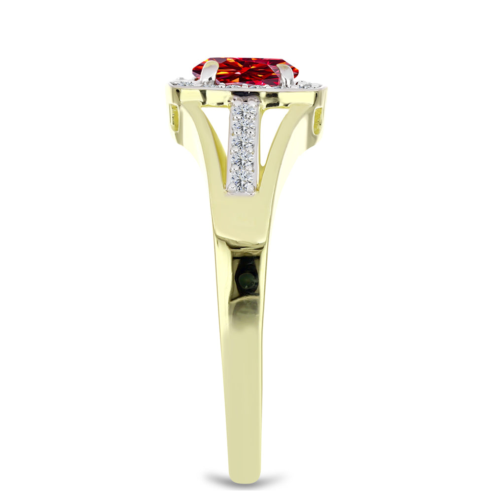 Inel din Argint 925 Placat cu Aur ( 3.41 grame ) cu Moissanite Roșu Majestic și Topaz Alb 0.74 Carate