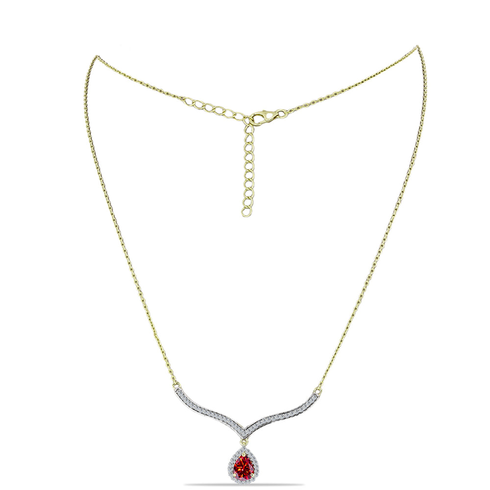 Colier din Argint 925 Placat cu Aur ( 4.95 grame ) cu Moissanite Roșu Majestic și Topaz Alb 1.58 Carate