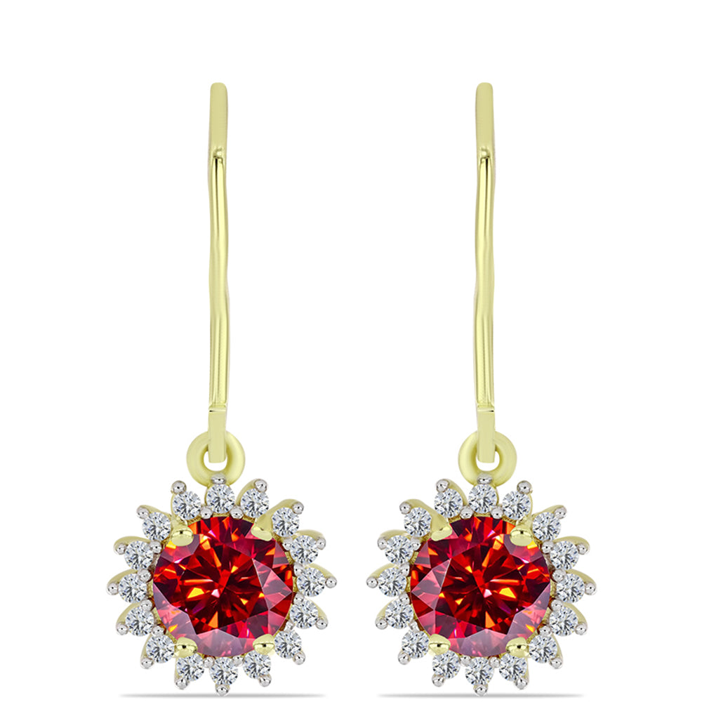 Cercei din Argint 925 Placat cu Aur ( 2.23 grame ) cu Moissanite Roșu Majestic și Topaz Alb 1.79 Carate