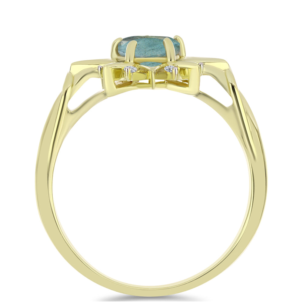 Inel din Argint 925 Placat cu Aur ( 3.61 grame ) cu Labradorit și Topaz Alb 0.97 Carate