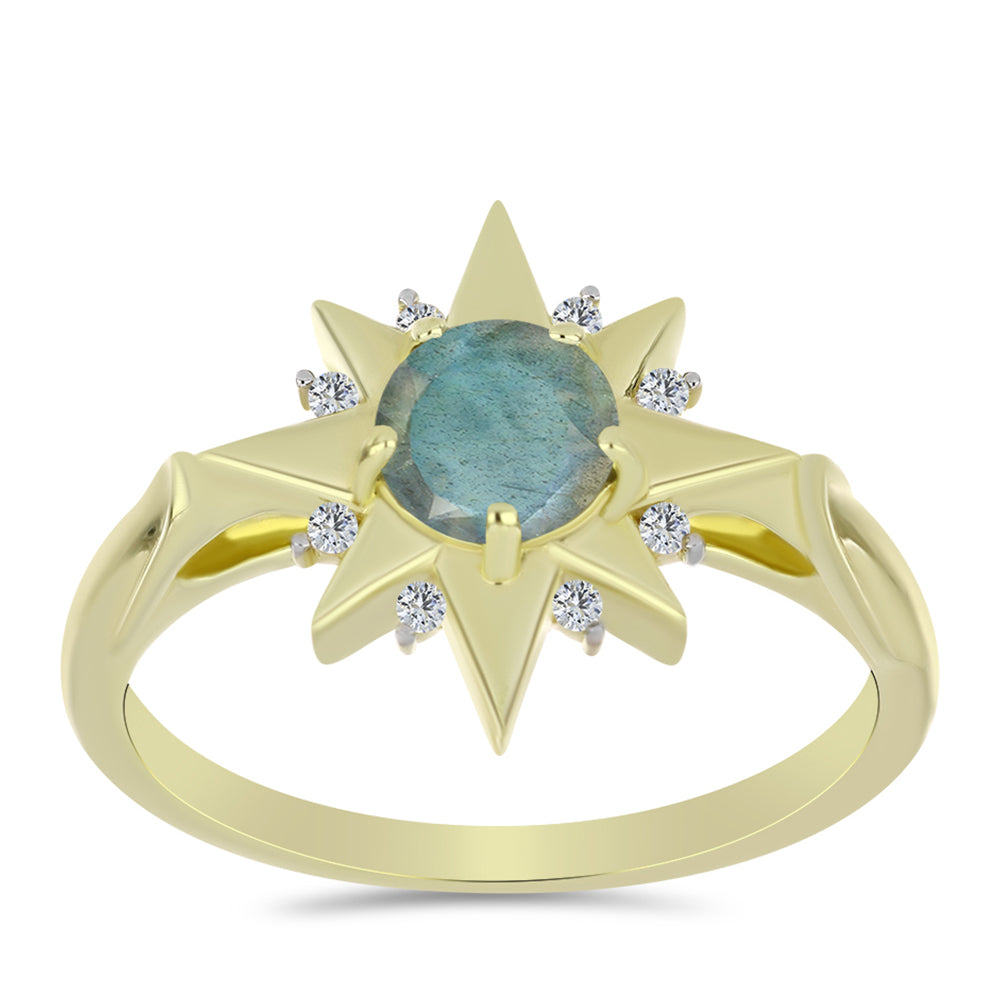 Inel din Argint 925 Placat cu Aur ( 3.61 grame ) cu Labradorit și Topaz Alb 0.97 Carate
