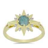 Inel din Argint 925 Placat cu Aur ( 3.61 grame ) cu Labradorit și Topaz Alb 0.97 Carate