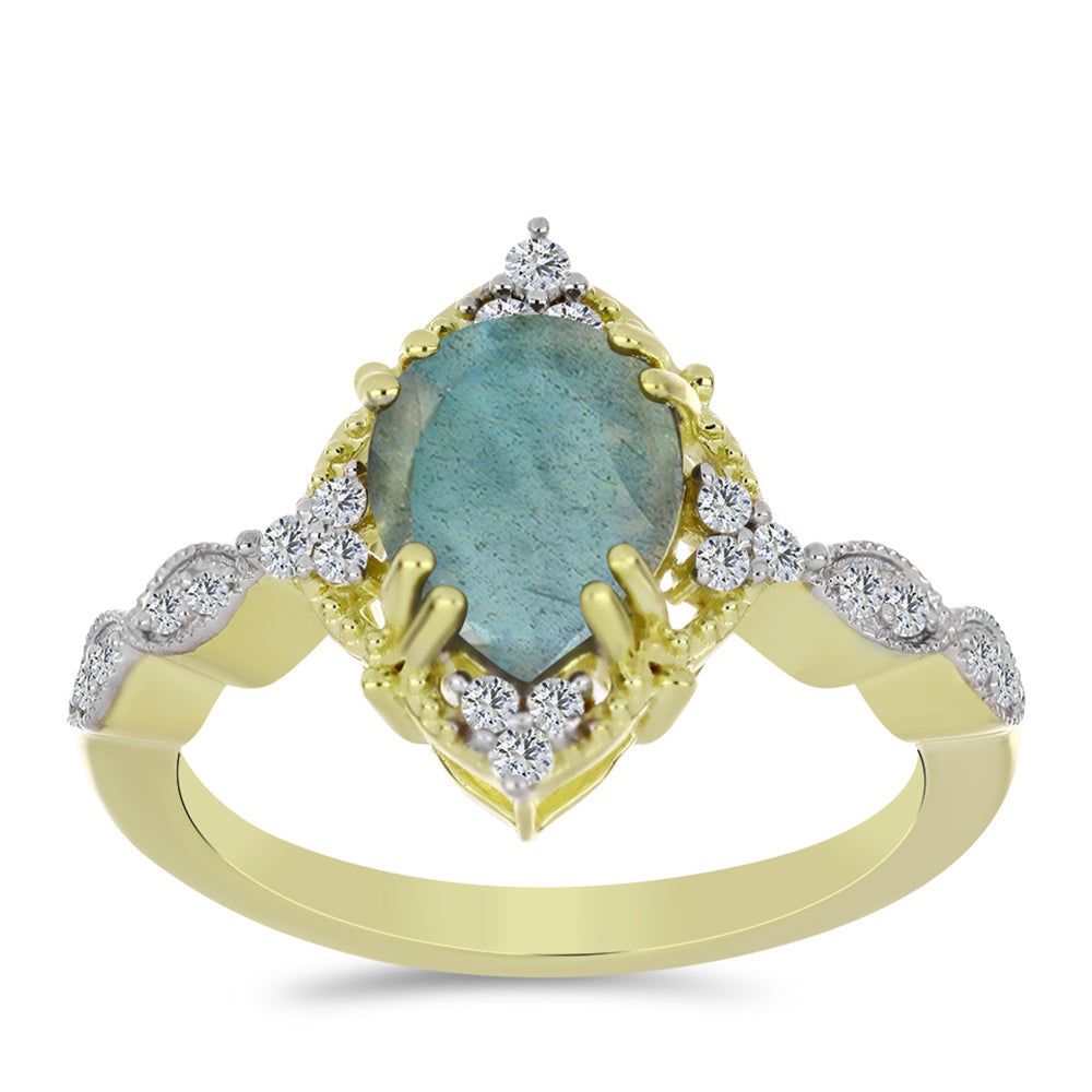 Inel din Argint 925 Placat cu Aur ( 2.79 grame ) cu Labradorit și Topaz Alb 1.94 Carate
