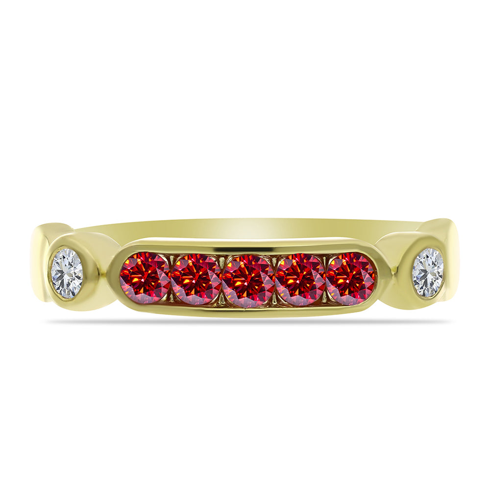 Inel din Argint 925 Placat cu Aur ( 2.19 grame ) cu Moissanite Roșu Majestic și Topaz Alb 0.46 Carate