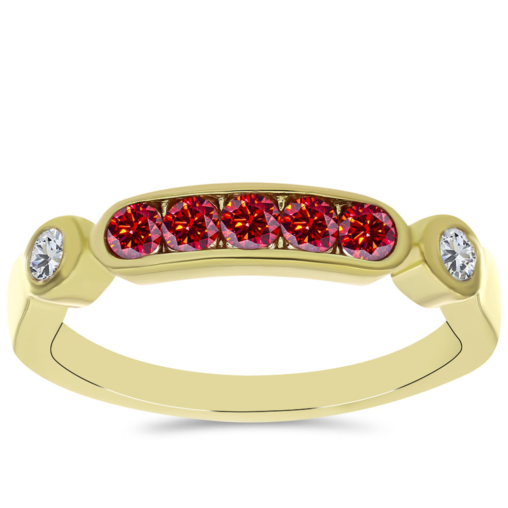 Inel din Argint 925 Placat cu Aur ( 2.19 grame ) cu Moissanite Roșu Majestic și Topaz Alb 0.46 Carate