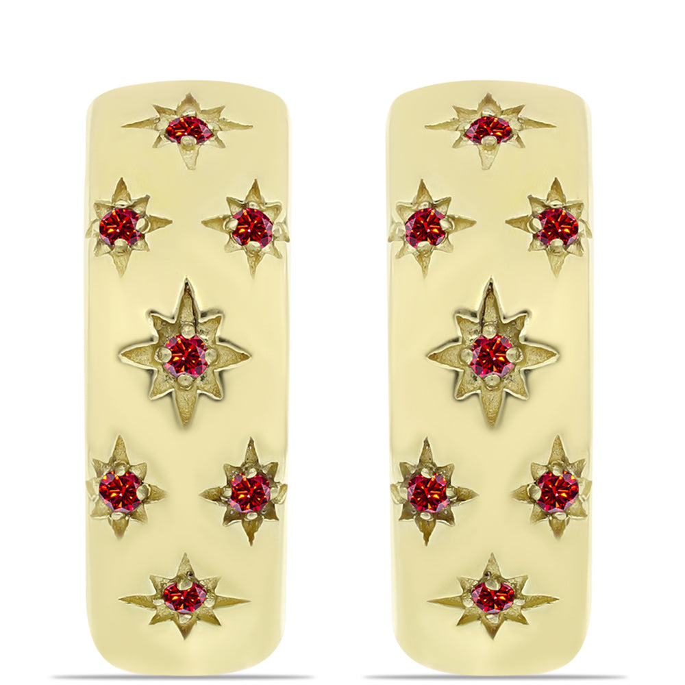 Cercei din Argint 925 Placat cu Aur ( 6.08 grame ) cu Moissanite Roșu Majestic 0.11 Carate