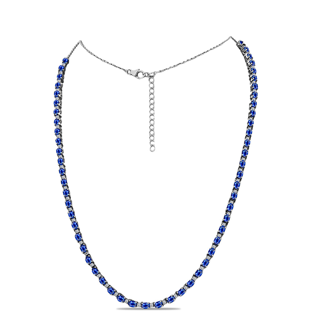 Colier din Argint 925 ( 17.21 grame ) cu Safir Albastru Australian și Topaz Alb 15.47 Carate