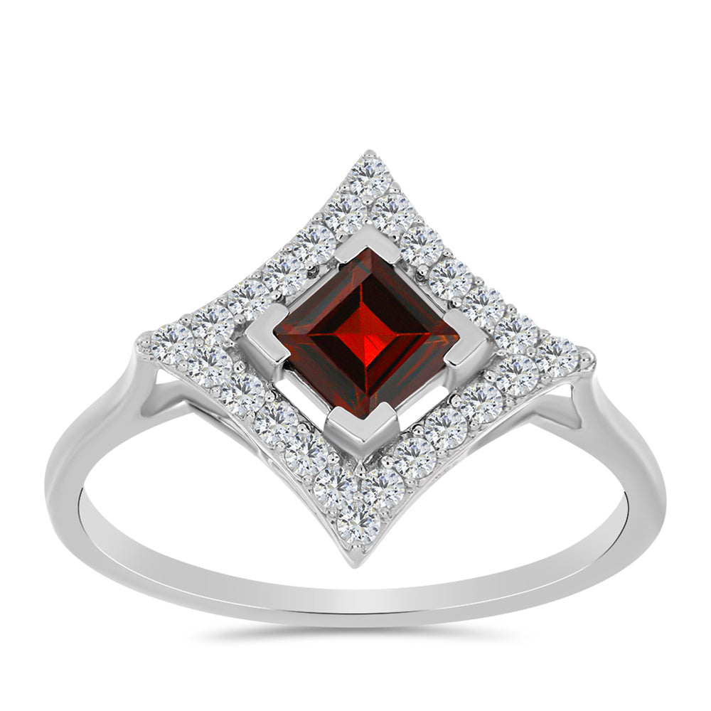 Inel din Argint 925 ( 2.11 grame ) cu Granat Barton și Topaz Alb 1.2 Carate