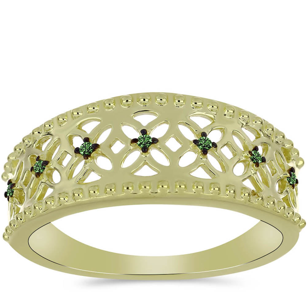 Inel din Argint 925 Placat cu Aur ( 3.61 grame ) cu Diamant Verde 0.05 Carate