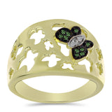 Inel din Argint 925 Placat cu Aur ( 4.47 grame ) cu Diamant Verde și Diamant Alb 0.08 Carate
