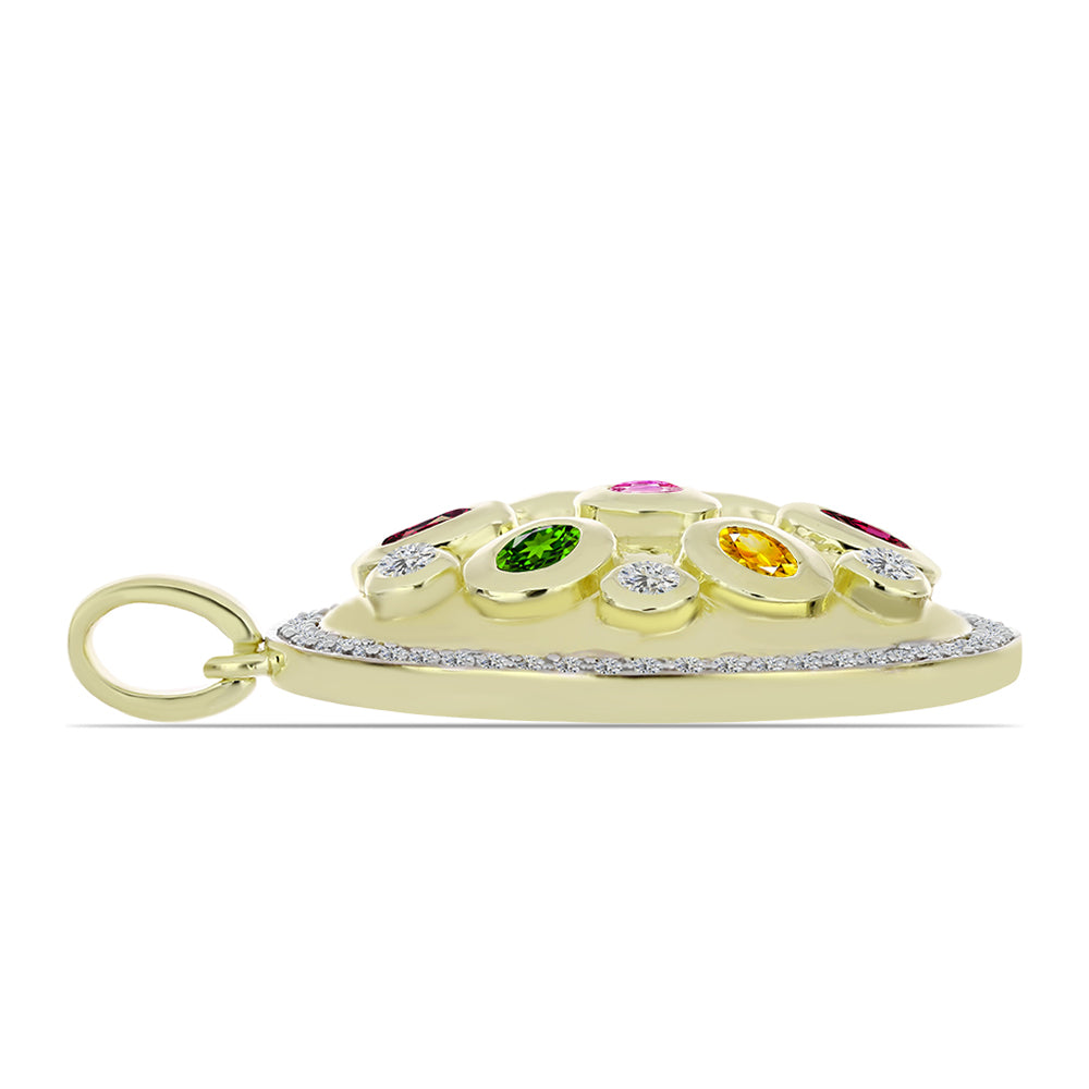 Pandantiv din Argint 925 Placat cu Aur ( 6.67 grame ) cu Turmalină Chakra și Topaz Alb 1.88 Carate