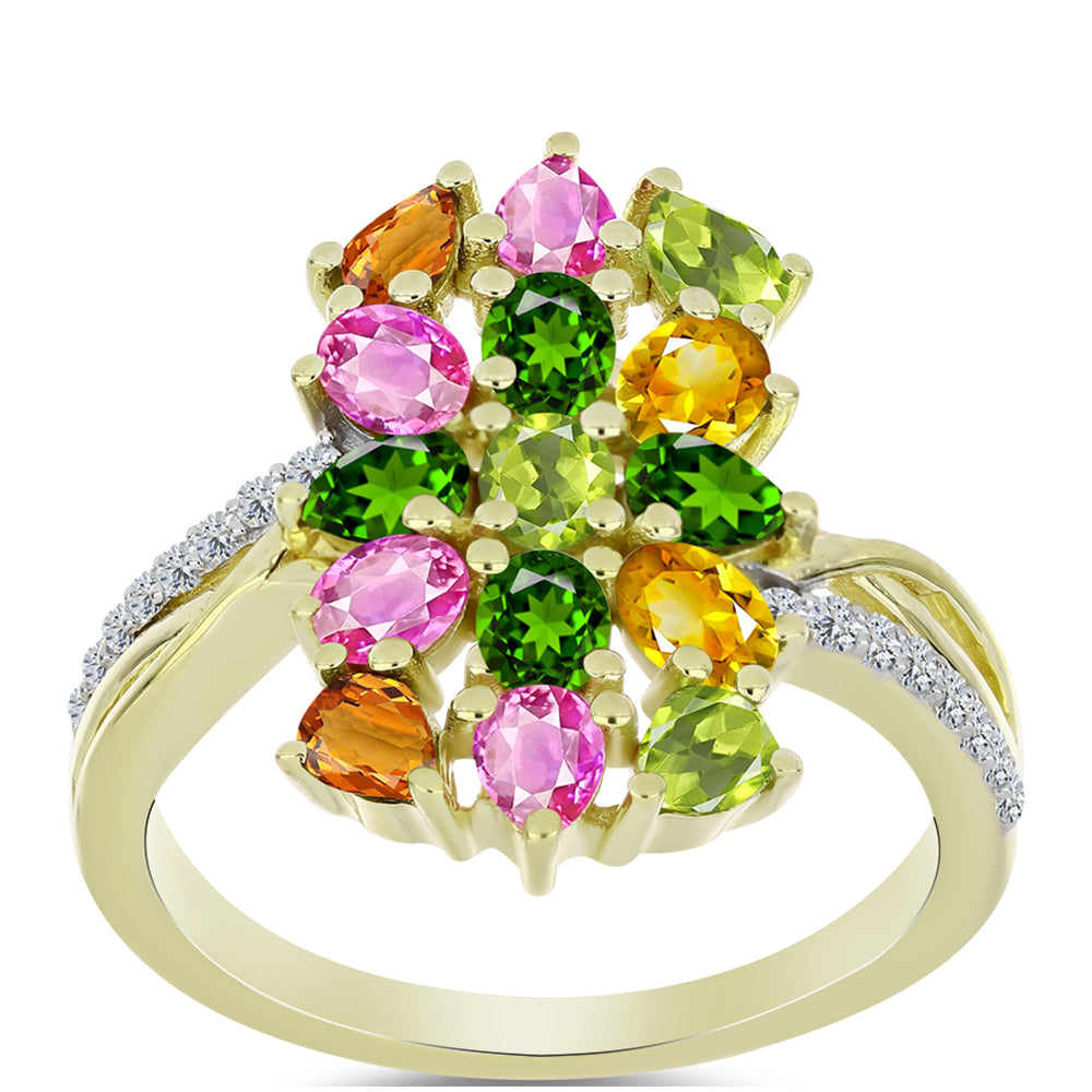 Inel din Argint 925 Placat cu Aur ( 4.19 grame ) cu Turmalină Chakra și Topaz Alb 2.66 Carate