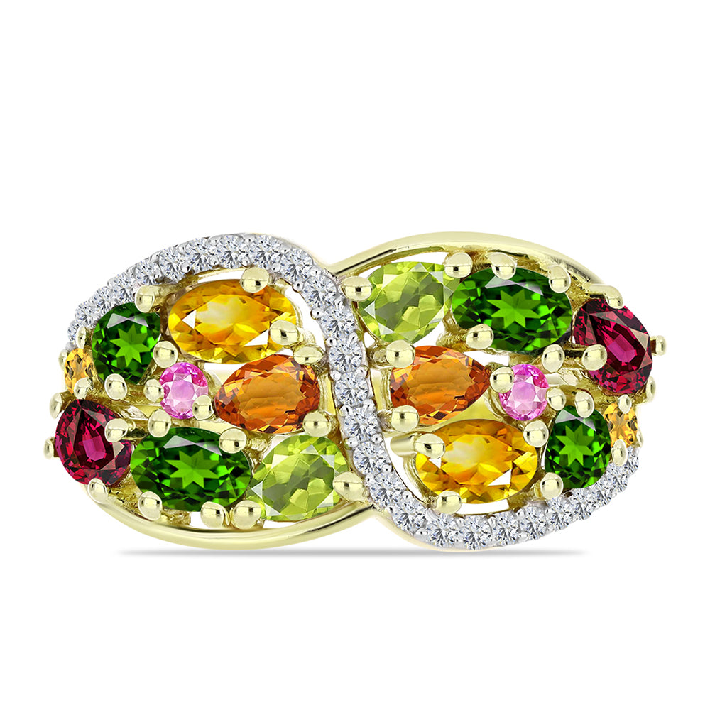 Inel din Argint 925 Placat cu Aur ( 4.48 grame ) cu Turmalină Chakra și Topaz Alb 2.93 Carate