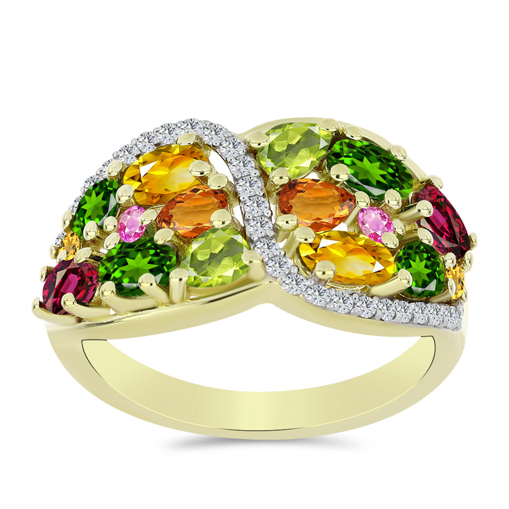Inel din Argint 925 Placat cu Aur ( 4.48 grame ) cu Turmalină Chakra și Topaz Alb 2.93 Carate