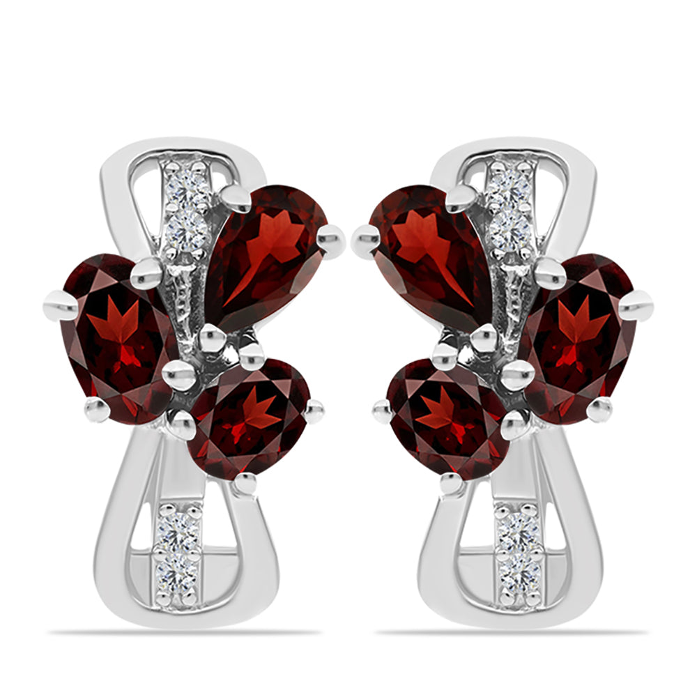 Cercei din Argint 925 ( 3.28 grame ) cu Granat Barton și Topaz Alb 1.69 Carate