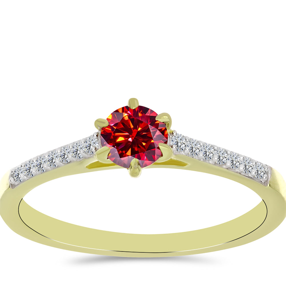 Inel din Argint 925 Placat cu Aur ( 2.18 grame ) cu Moissanite Roșu Majestic și Topaz Alb 0.61 Carate