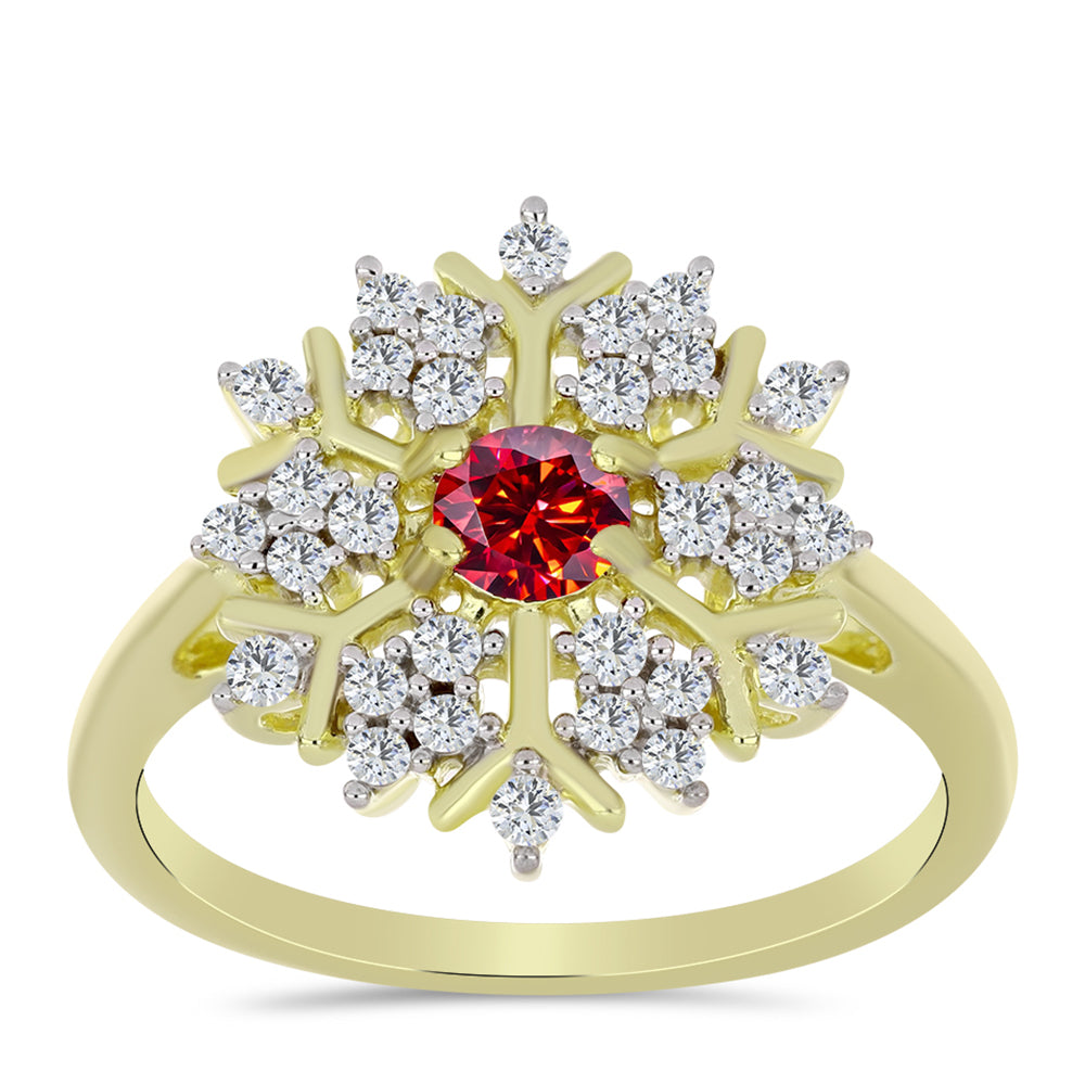 Inel din Argint 925 Placat cu Aur ( 2.94 grame ) cu Moissanite Roșu Majestic și Topaz Alb 0.69 Carate
