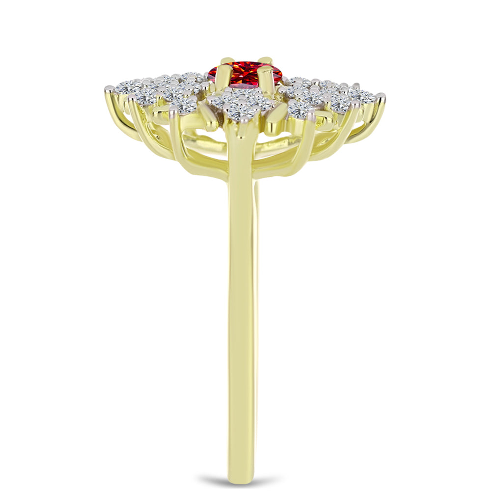 Inel din Argint 925 Placat cu Aur ( 2.94 grame ) cu Moissanite Roșu Majestic și Topaz Alb 0.69 Carate