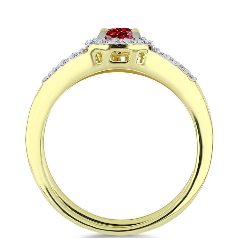 Inel din Argint 925 Placat cu Aur ( 4.46 grame ) cu Moissanite Roșu Majestic și Topaz Alb 1 Carate