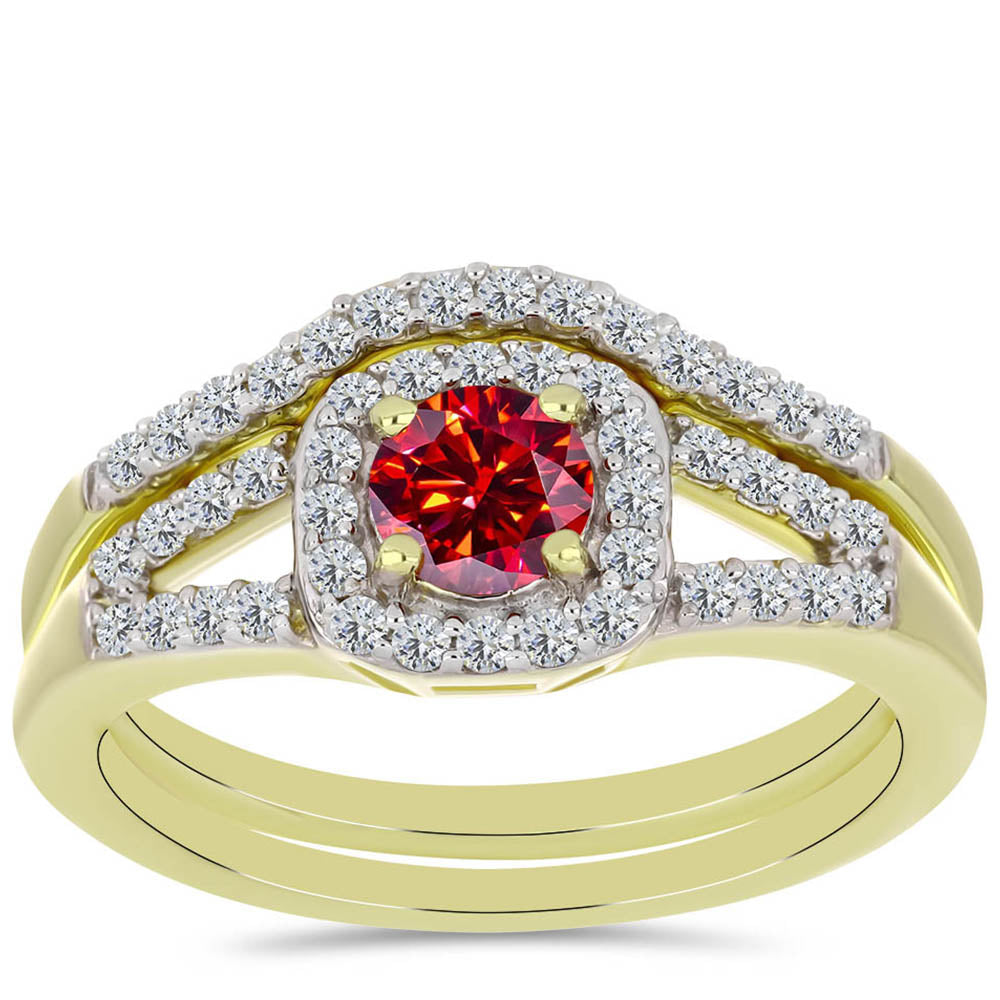 Inel din Argint 925 Placat cu Aur ( 4.46 grame ) cu Moissanite Roșu Majestic și Topaz Alb 1 Carate