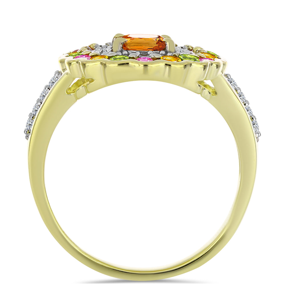 Inel din Argint 925 Placat cu Aur ( 3.69 grame ) cu Turmalină Chakra și Topaz Alb 1.94 Carate