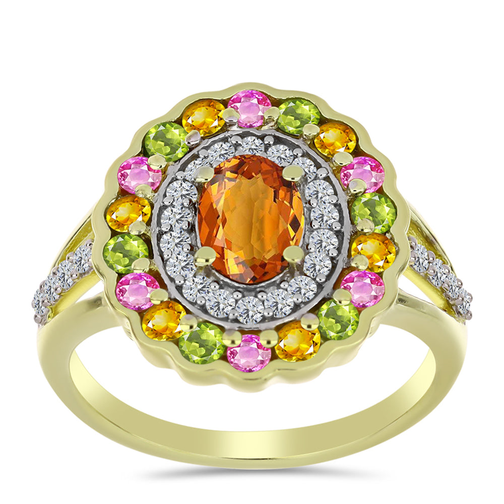 Inel din Argint 925 Placat cu Aur ( 3.69 grame ) cu Turmalină Chakra și Topaz Alb 1.94 Carate