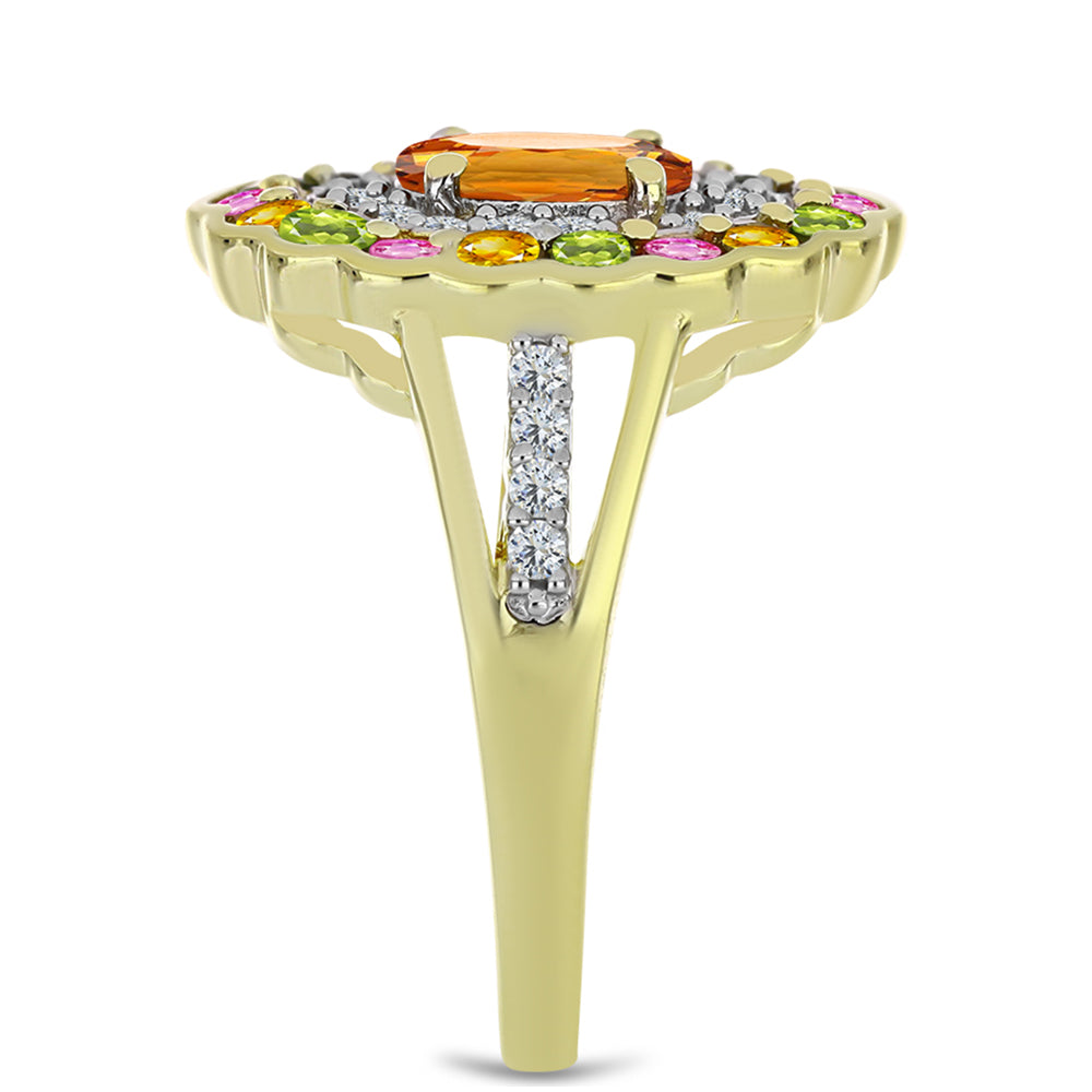 Inel din Argint 925 Placat cu Aur ( 3.69 grame ) cu Turmalină Chakra și Topaz Alb 1.94 Carate