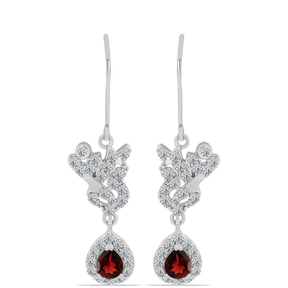 Cercei din Argint 925 ( 3.54 grame ) cu Granat Barton și Topaz Alb 1.75 Carate