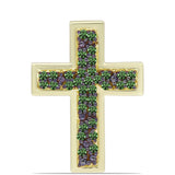 Cruce Pandantiv din Argint 925 Placat cu Aur ( 1.61 grame ) cu Diamant Verde 0.28 Carate
