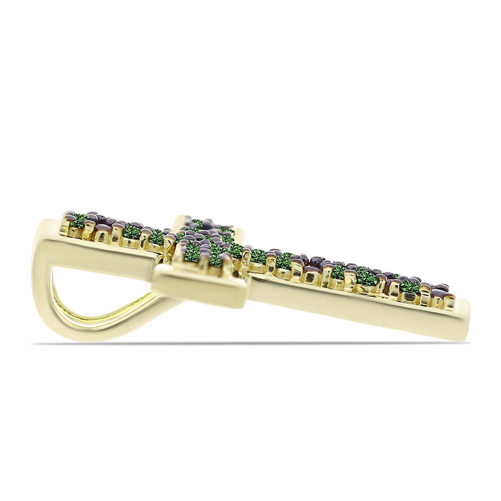 Cruce Pandantiv din Argint 925 Placat cu Aur ( 1.61 grame ) cu Diamant Verde 0.28 Carate
