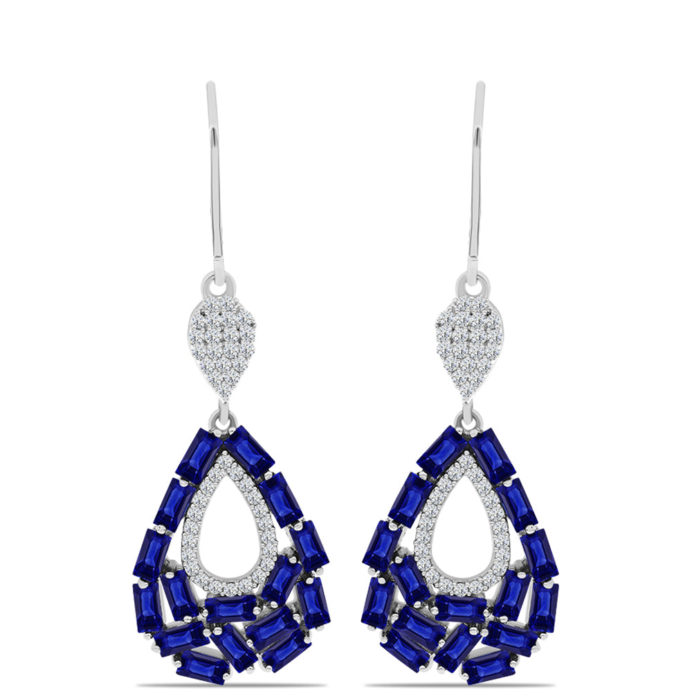 Cercei din Argint 925 ( 6.05 grame ) cu Safir Albastru Australian și Topaz Alb 7.34 Carate