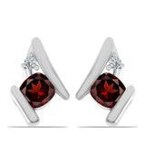 Cercei din Argint 925 ( 1.56 grame ) cu Granat Barton și Topaz Alb 0.8 Carate