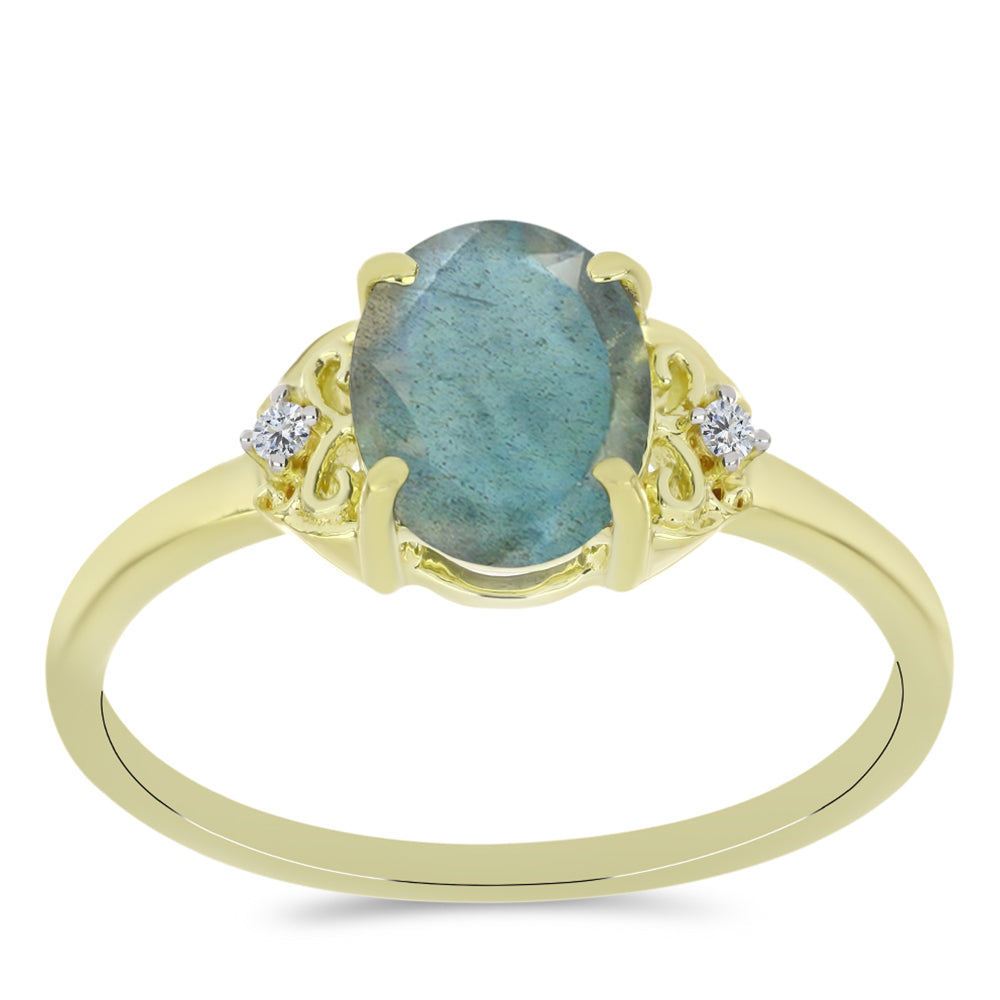 Inel din Argint 925 Placat cu Aur ( 1.84 grame ) cu Labradorit și Topaz Alb 1.63 Carate