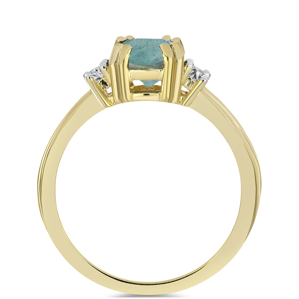 Inel din Argint 925 Placat cu Aur ( 2.56 grame ) cu Labradorit și Topaz Alb 1.42 Carate