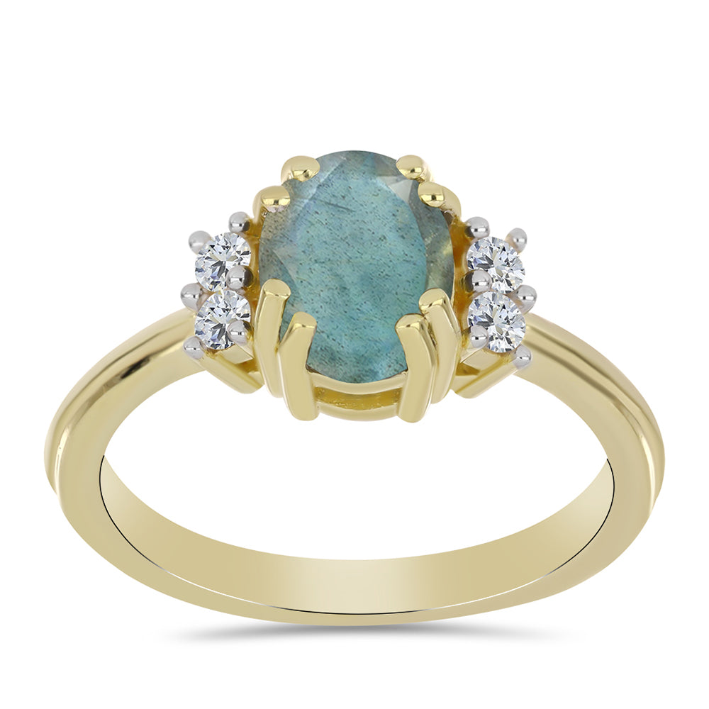 Inel din Argint 925 Placat cu Aur ( 2.56 grame ) cu Labradorit și Topaz Alb 1.42 Carate