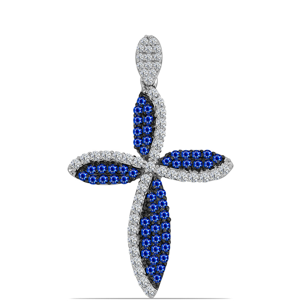 Cruce Pandantiv din Argint 925 ( 3.13 grame ) cu Safir Albastru Australian și Topaz Alb 1.75 Carate