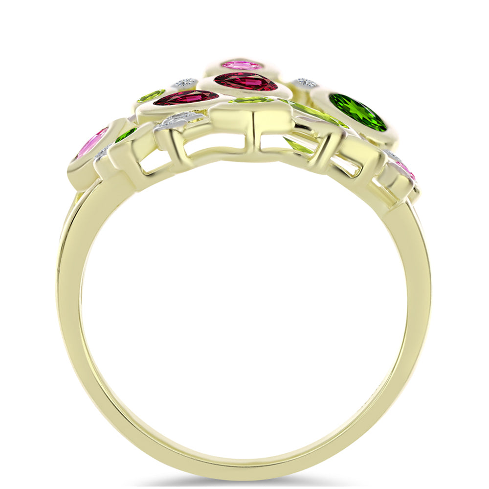 Inel din Argint 925 Placat cu Aur ( 5.73 grame ) cu Turmalină Chakra și Topaz Alb 2.2 Carate