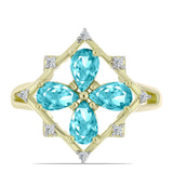 Inel din Argint 925 Placat cu Aur ( 3.38 grame ) cu Cuarț Paraiba și Topaz Alb 1.41 Carate