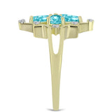Inel din Argint 925 Placat cu Aur ( 3.38 grame ) cu Cuarț Paraiba și Topaz Alb 1.41 Carate