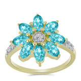 Inel din Argint 925 Placat cu Aur ( 2.93 grame ) cu Cuarț Paraiba și Topaz Alb 1.65 Carate