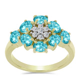 Inel din Argint 925 Placat cu Aur ( 2.98 grame ) cu Cuarț Paraiba și Topaz Alb 1.3 Carate