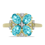 Inel din Argint 925 Placat cu Aur ( 2.91 grame ) cu Cuarț Paraiba și Topaz Alb 1.68 Carate