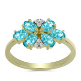 Inel din Argint 925 Placat cu Aur ( 2.75 grame ) cu Cuarț Paraiba și Topaz Alb 1.18 Carate