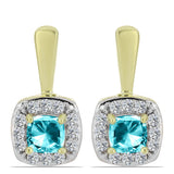 Cercei din Argint 925 Placat cu Aur ( 2.75 grame ) cu Cuarț Paraiba și Topaz Alb 0.74 Carate
