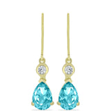Cercei din Argint 925 Placat cu Aur ( 2.58 grame ) cu Cuarț Paraiba și Topaz Alb 3.9 Carate