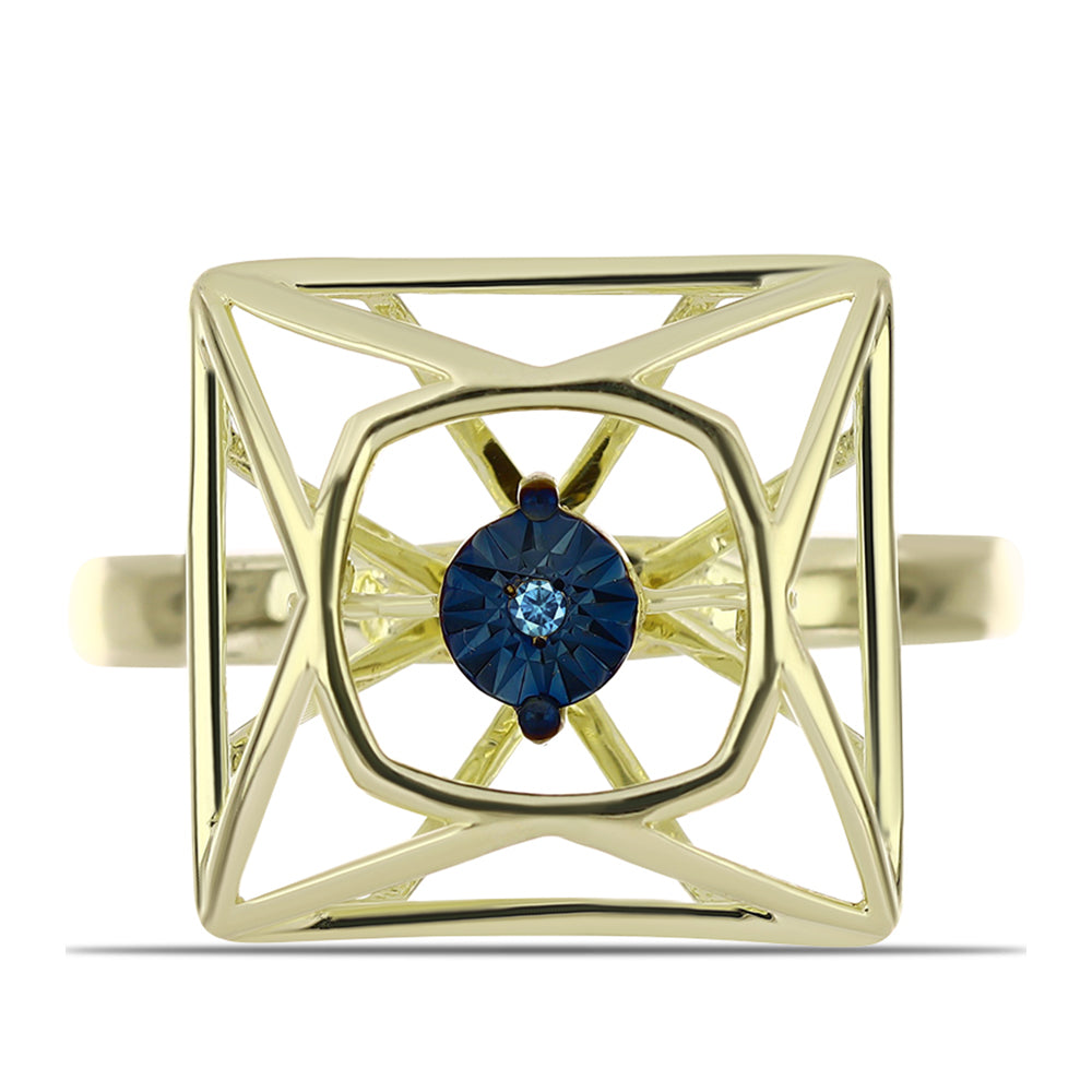 Inel din Argint 925 Placat cu Aur ( 3.76 grame ) cu Diamant Albastru Dansator 0.01 Carate