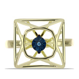 Inel din Argint 925 Placat cu Aur ( 3.76 grame ) cu Diamant Albastru Dansator 0.01 Carate